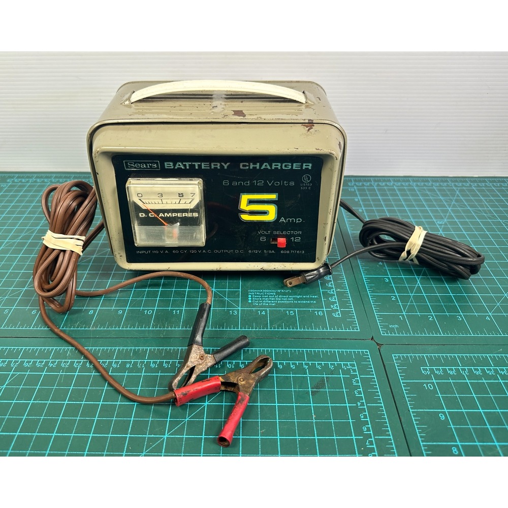 Vintage Sears Battery Charger 6 and 12 Volts 5 Amp Model 608.717613 Metal Case